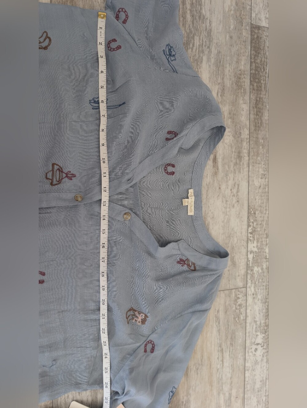 fig and flower Sky Blue Embroidered Button-Down Shirt - Picture 7 of 8